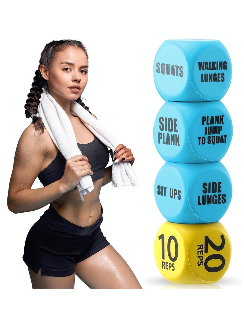 4 Pcs Workout Dice Fun Exercise Dices 6 Sided Foam Fitness Dice Workout Games for Solo or Group Classes Exercise Equipment(Blue,Yellow) - Image 1