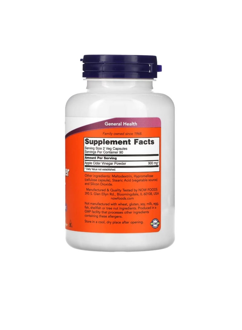 now Apple Cider Vinegar 450 mg 180 Veg Capsules - Image 2