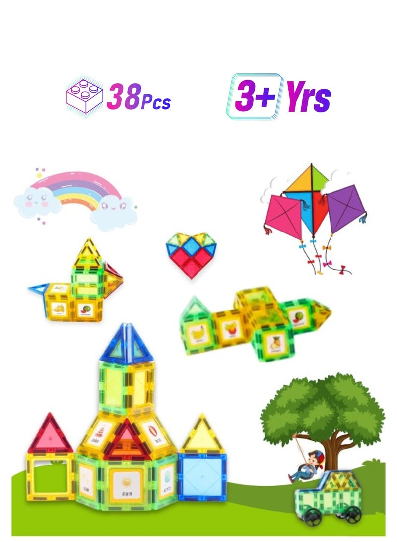 38 Pcs Magnetic Tiles Set Creative 3D Magnetic Building Blocks for Kids Educational Magnet Toys for Boys and Girls