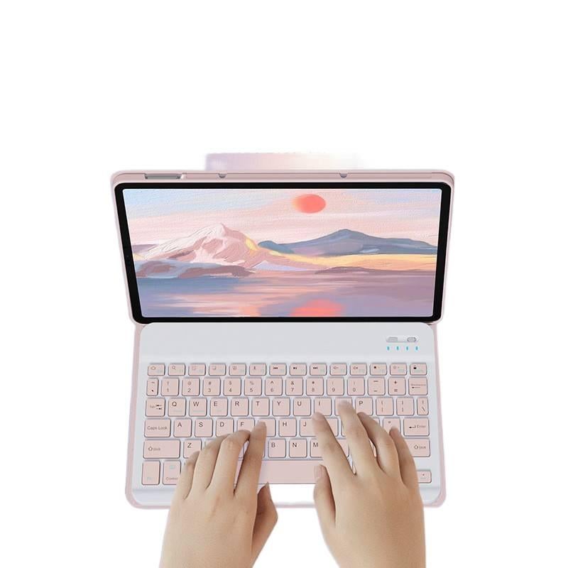 DGG حافظة سامسونج تاب بلوحة مفاتيح متوافقة مع Samsung Galaxy Tab S6 Lite / Samsung Galaxy Tab A8 باللون وردي مع غطاء حماية ووظيفة حامل وحمل يومي للتابلت بوظيفة حامل باللون الوردي Sams. - Image 3