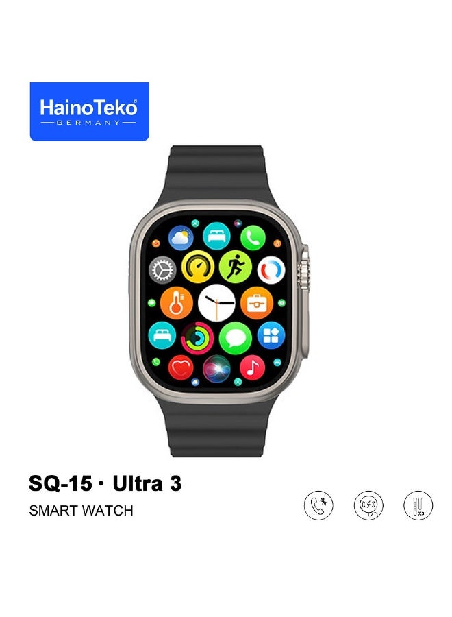 Haino Teko SQ-15 Ultra 3 Smart Watch with AMOLED Display Bluetooth Calling 3 Pair Straps and Charging Cable Designed for Ladies and Gents Silver - Image 2
