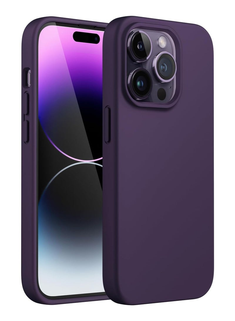 غطاء سيليكون لهاتف iPhone 14 Pro مقاس 6.1 بوصة ، غطاء هاتف واقي لكامل الجسم ناعم للغاية ، غطاء مقاوم للصدمات مع بطانة من الألياف الدقيقة (أرجواني عميق) - Image 1