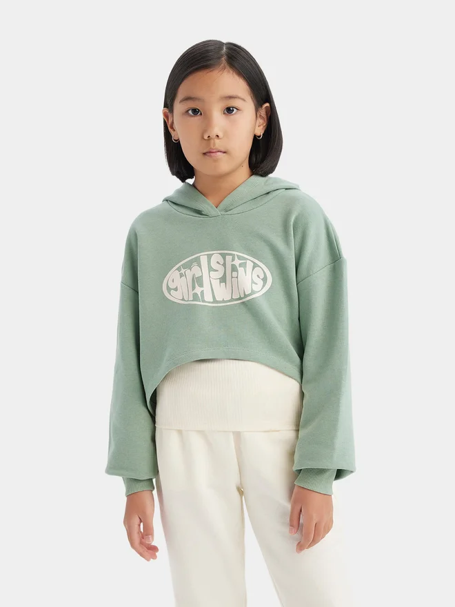 DeFacto DeFacto Girls' 2-Piece Set Crop Hooded Printed Sweatshirt & Tank Top
