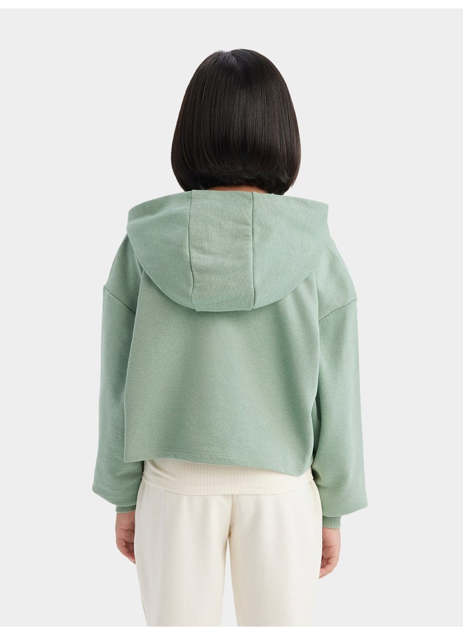 DeFacto DeFacto Girls' 2-Piece Set Crop Hooded Printed Sweatshirt & Tank Top  - Image 4