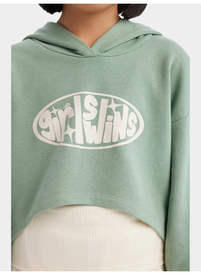 DeFacto DeFacto Girls' 2-Piece Set Crop Hooded Printed Sweatshirt & Tank Top  - Image 5