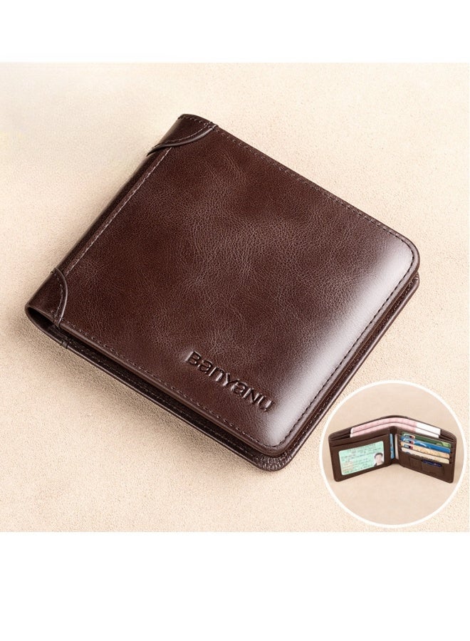 banyanu Wallet Men's Horizontal Genuine Leather Ultra-Thin New Style Wallet Cowhide Coffee - Image 1