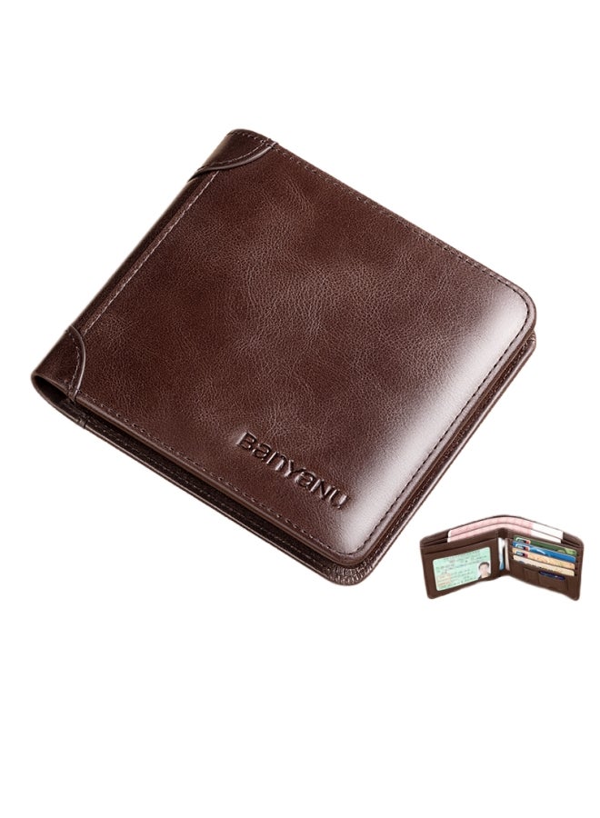 banyanu Wallet Men's Horizontal Genuine Leather Ultra-Thin New Style Wallet Cowhide Coffee - Image 2