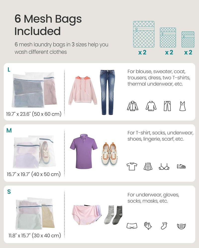 SONGMICS Laundry Hamper with Lid, 160 L Clothes Hamper with 2 Removable Liner Bags, 6 Mesh Bags, Wicker Laundry Basket, Double Laundry Hamper for Bathroom, 26 x 15.7 x 24 Inches, Natural - Image 5