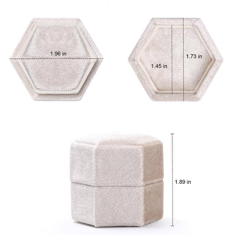 Etercycle صندوق خواتم إيتيرسايكل المخملي - صندوق عرض مجوهرات فاخر بتصميم سداسي قديم مع غطاء قابل للفصل لحفل الزفاف أو الاقتراح أو الخطوبة (بيج، 1 فتحة) - Image 4