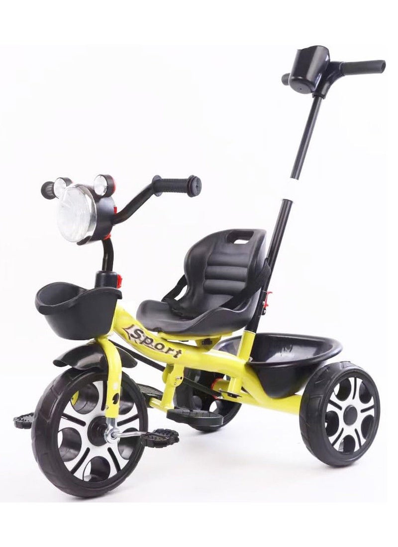 Lovely Baby دراجة ثلاثية العجلات جميلة للأطفال مع مقبض دفع قابل للإزالة LB 2269 - أصفر