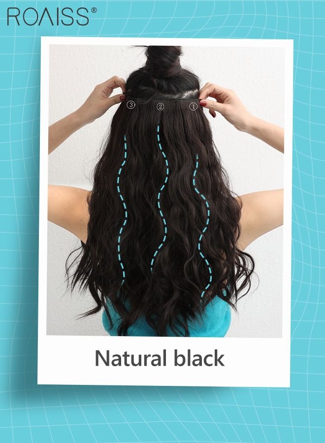 رويس 3 قطع من وصلات الشعر بالمشابك، وصلات شعر صناعية طويلة مموجة غير مرئية قابلة للتعديل ومقاومة للحرارة للفتيات والنساء، أسود طبيعي، 60 سم - Image 5
