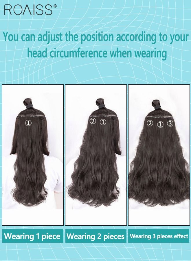 رويس 3 قطع من وصلات الشعر بالمشابك، وصلات شعر صناعية طويلة مموجة غير مرئية قابلة للتعديل ومقاومة للحرارة للفتيات والنساء، أسود طبيعي، 60 سم - Image 4