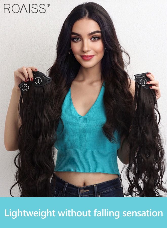 رويس 3 قطع من وصلات الشعر بالمشابك، وصلات شعر صناعية طويلة مموجة غير مرئية قابلة للتعديل ومقاومة للحرارة للفتيات والنساء، أسود طبيعي، 60 سم - Image 2