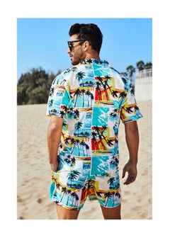 Loquat Men's Casual Beach Suit Seaside Holiday Wind Sports Loose Short Sleeve Shirt Beach Shorts Printed Short Sleeve Shirt Suit  - Image 2