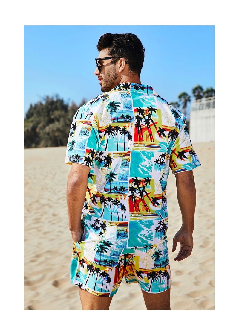 Loquat Men's Casual Beach Suit Seaside Holiday Wind Sports Loose Short Sleeve Shirt Beach Shorts Printed Short Sleeve Shirt Suit  - Image 2