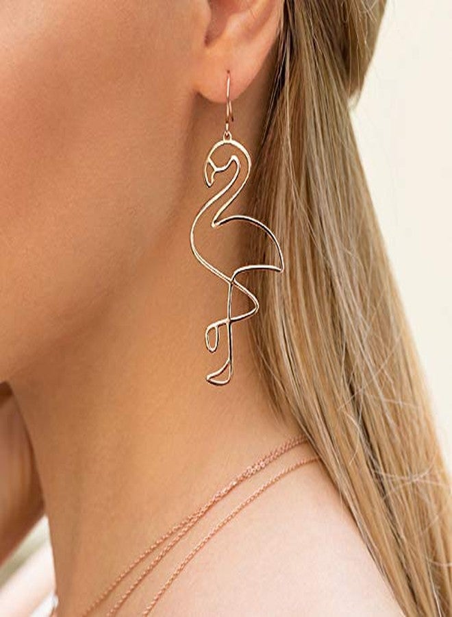 دوبنين أقراط فلامنجو مجوفة من دوبنين، بتصميم طائر، متدلية، مطلية بالذهب الوردي، مجوهرات بوهيمية للنساء - Image 2