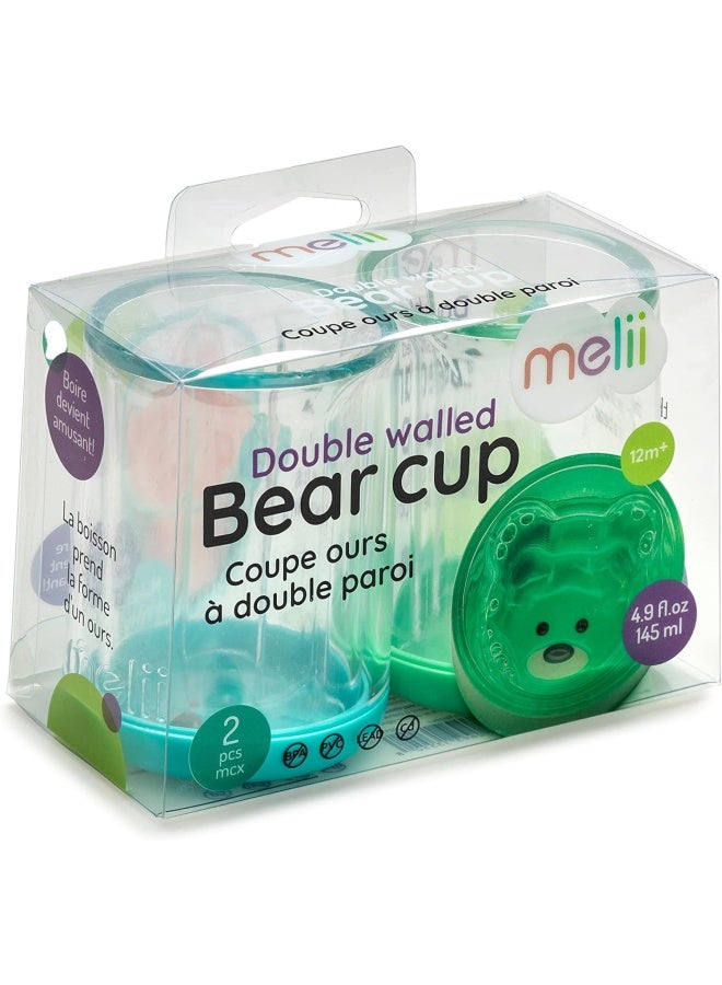 Melii Double Walled Bear Plastic Cup – Turquoise & Green | 145ml | 2 Pcs Set | BPA Free Kids Cup - Image 5