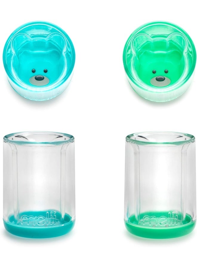 Melii Double Walled Bear Plastic Cup – Turquoise & Green | 145ml | 2 Pcs Set | BPA Free Kids Cup - Image 1