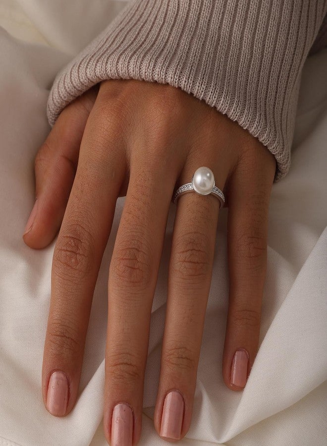 LeCalla خواتم ليتشالا من الفضة الإسترلينية 925 مع لؤلؤة للنساء، حلقة لؤلؤة CZ مضادة للحساسية للنساء، الحجم - 7 - Image 3