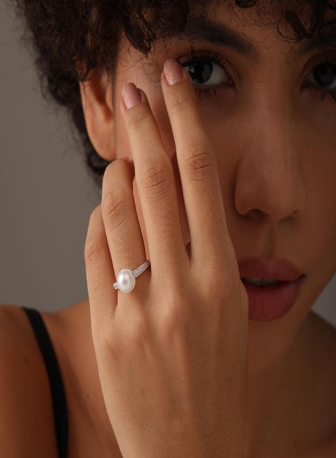 LeCalla خواتم ليتشالا من الفضة الإسترلينية 925 مع لؤلؤة للنساء، حلقة لؤلؤة CZ مضادة للحساسية للنساء، الحجم - 7 - Image 2