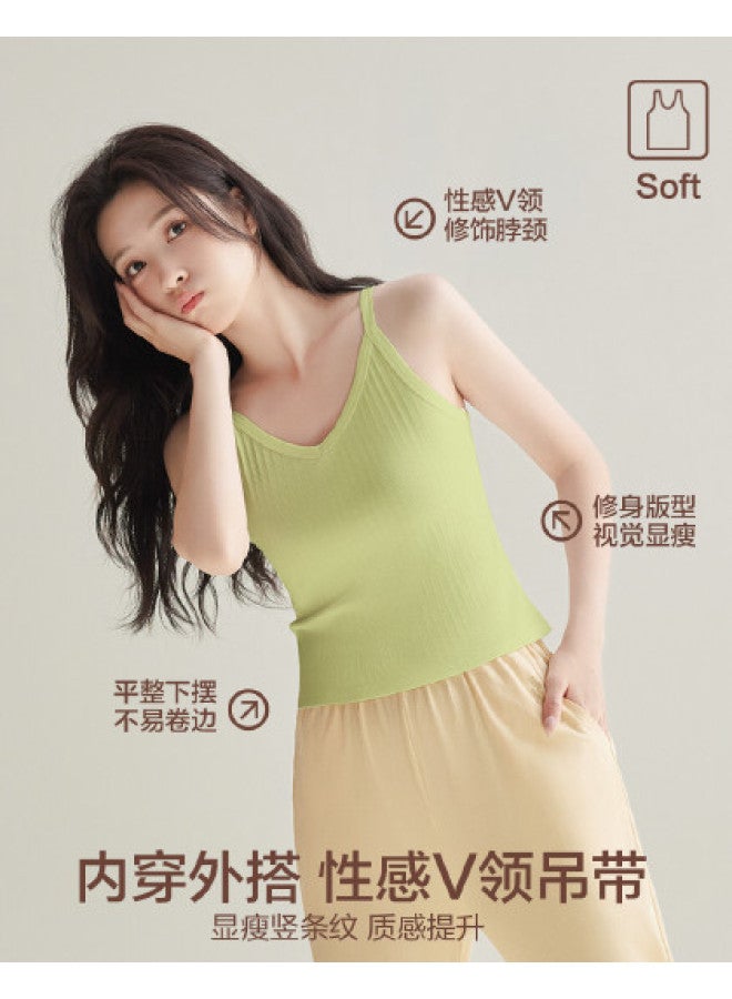 Red Bean V-Neck Vertical Stripe Camisole, Women'S Back, Versatile Sleeveless Top, Can Be Worn As Outerwear Or Layered, Ladies' Tank Top - Image 1