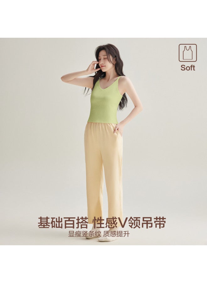 Red Bean V-Neck Vertical Stripe Camisole, Women'S Back, Versatile Sleeveless Top, Can Be Worn As Outerwear Or Layered, Ladies' Tank Top - Image 2