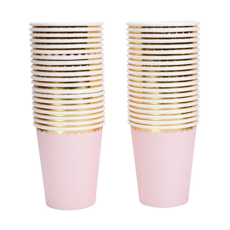 Geeklife Pink Gold Paper Cups with Metallic Gold Border Disposable Paper Cups 9oz for Wedding Party and Cocktail 40 pcs - Image 1