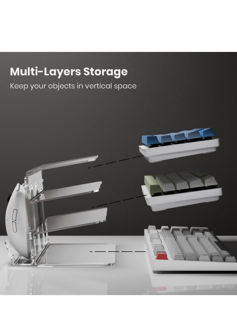 Excefore - Acrylic Keyboard Mouse Storage Rack,3-Tier Keyboard Display Stand,Gaming Keyboard Plate Holder Keyboard Mouse Desktop Organizer-Clear, Elegant, and Functional - Image 1