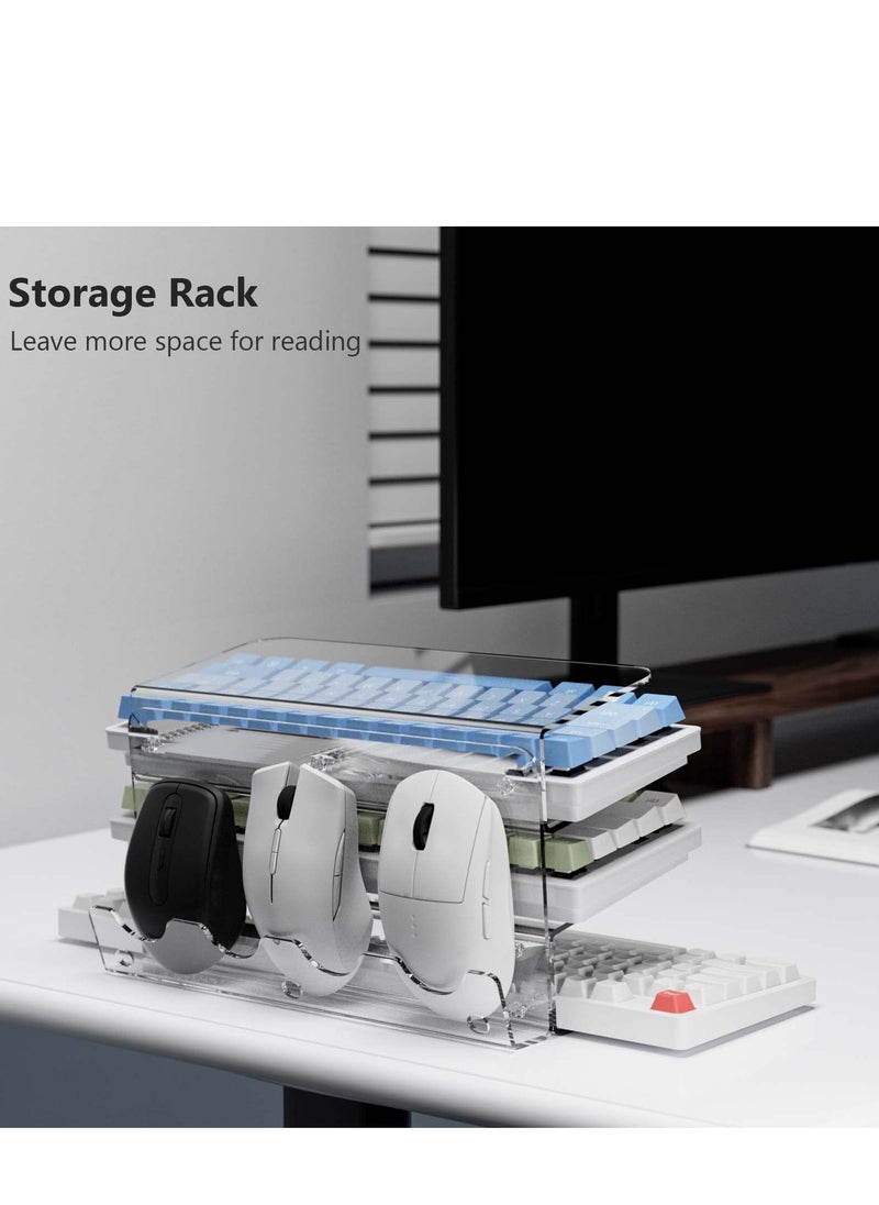 Excefore - Acrylic Keyboard Mouse Storage Rack,3-Tier Keyboard Display Stand,Gaming Keyboard Plate Holder Keyboard Mouse Desktop Organizer-Clear, Elegant, and Functional - Image 1