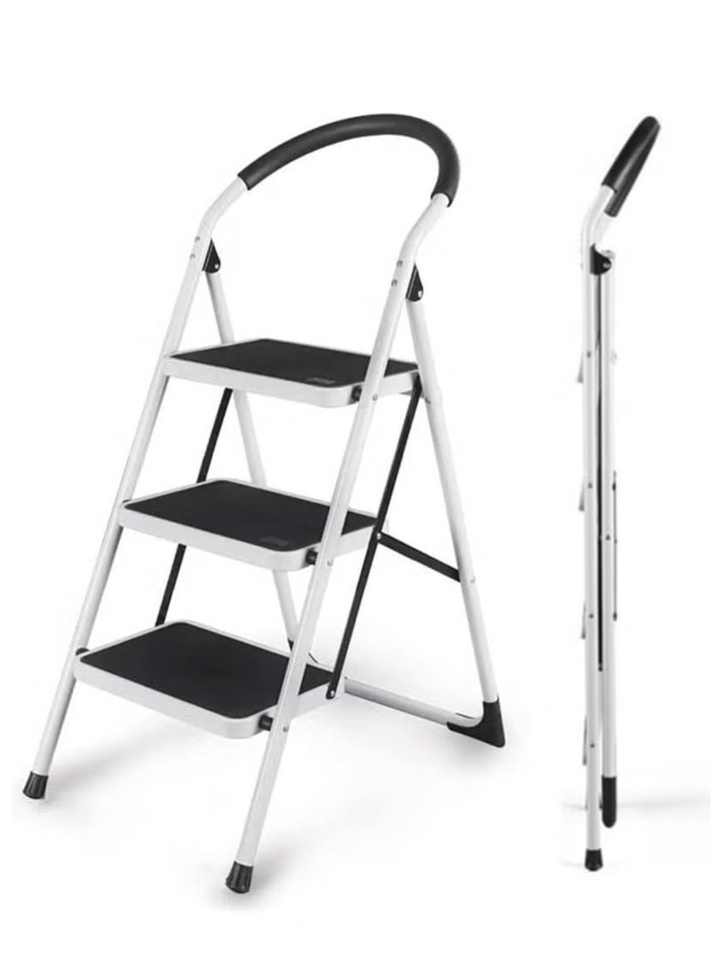AGD Portable 3 Step Home Metal Ladder with Wide Pedal Anti-Slip Folding Ladder with Handle for Home, Kitchen, Garden and Office - Image 1