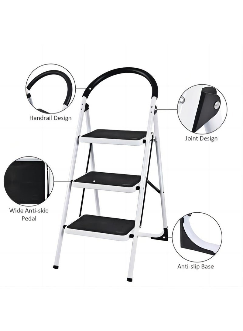 AGD Portable 3 Step Home Metal Ladder with Wide Pedal Anti-Slip Folding Ladder with Handle for Home, Kitchen, Garden and Office - Image 2