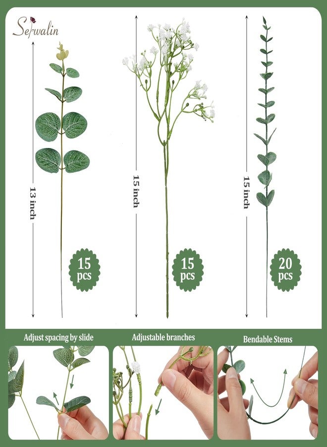 Serwalin 50 Pcs Mixed Artificial Eucalyptus Stems - Image 3
