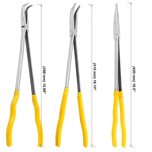 MOUYAT 3 PCS 16 Inch Extra Long Needle Nose Pliers Set, 45 Degree, 90 Degree, Straight Extra Long Reach Pliers Set - Image 2