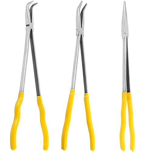 MOUYAT 3 PCS 16 Inch Extra Long Needle Nose Pliers Set, 45 Degree, 90 Degree, Straight Extra Long Reach Pliers Set - Image 1