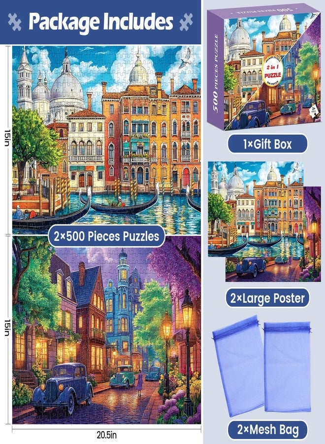 WSCXSC 2 Pack 500 Pieces Puzzle for Adults,Venice Building Jigsaw Puzzles 500 Pieces City Night Puzzles for Adult Puzzles No Dust Colorful Premium Cardboard Puzzle Games Family Activity Great Gift - Image 3