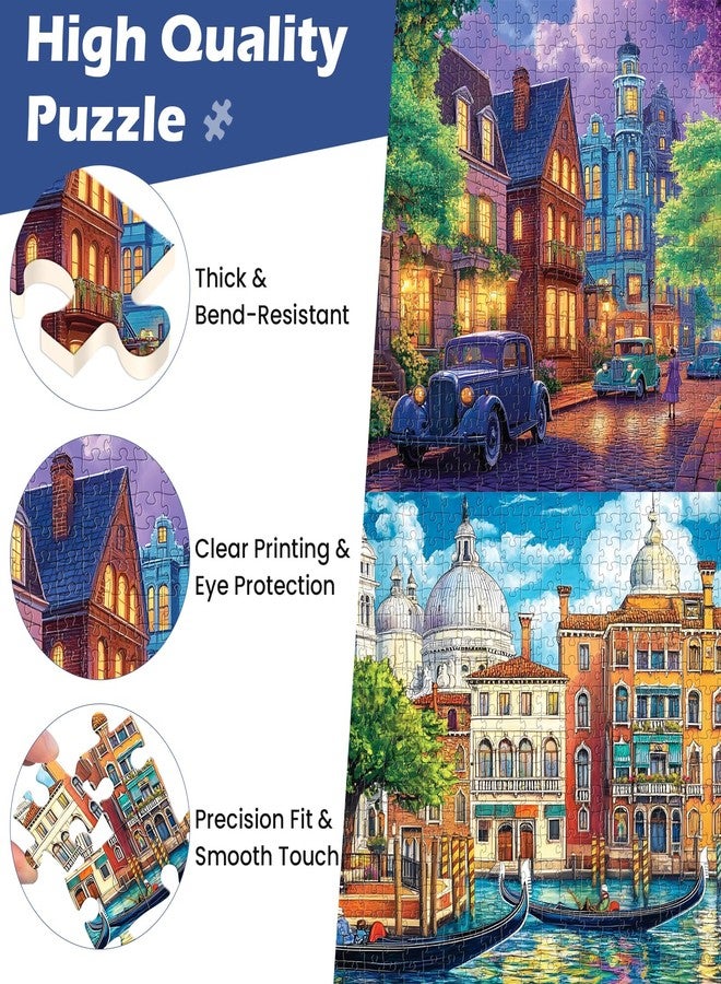 WSCXSC 2 Pack 500 Pieces Puzzle for Adults,Venice Building Jigsaw Puzzles 500 Pieces City Night Puzzles for Adult Puzzles No Dust Colorful Premium Cardboard Puzzle Games Family Activity Great Gift - Image 5