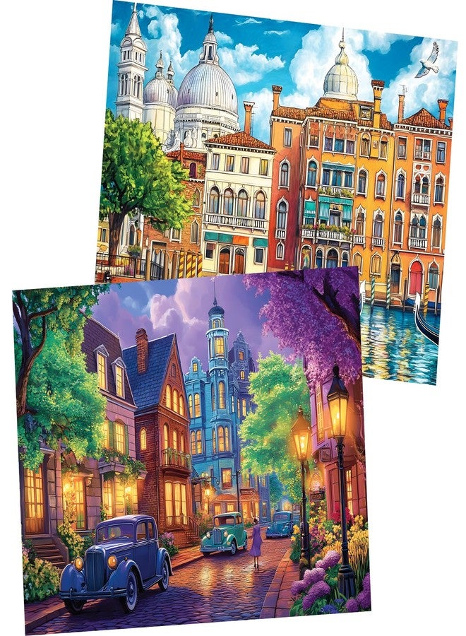 WSCXSC 2 Pack 500 Pieces Puzzle for Adults,Venice Building Jigsaw Puzzles 500 Pieces City Night Puzzles for Adult Puzzles No Dust Colorful Premium Cardboard Puzzle Games Family Activity Great Gift - Image 1