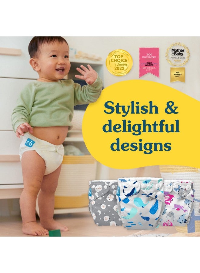 Charlie Banana Cloth Diapers, Reusable, Washable, Adjustable One Size Diaper, for Babies and Toddlers, with Absorbent Inserts - Sealy Seas, 3 Pack - Image 2