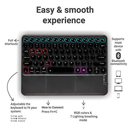 CONCEPT KART Bluetooth Wireless Touchpad Keyboard with LED Backlit| Silent Keys| Ultra-Slim Multi-Device Keyboard for ipad Tablet, Android, Windows, Mac, Laptop (Black) - Image 3