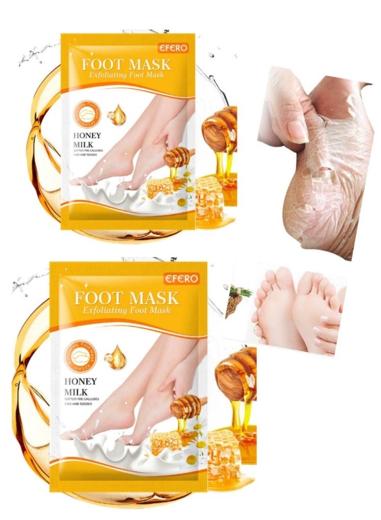 efero 2 Pairs Honey Milk Foot Mask For Dry Cracked Feet,Remove Dead Skin Niacinamide Moisturizing Foot Mask Moisturizing Repairing Nourishing Exfoliating Smooth Skin Care Dry Cracked Feet,Remove Dead Skin - Image 1
