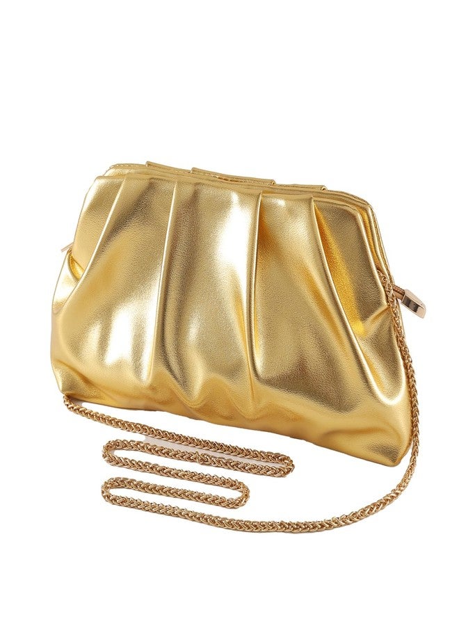 FanChris Evening Bag for Women Ruched Clutch Purse Detachable Metal Chain Crossbody Bag(gold) - Image 2