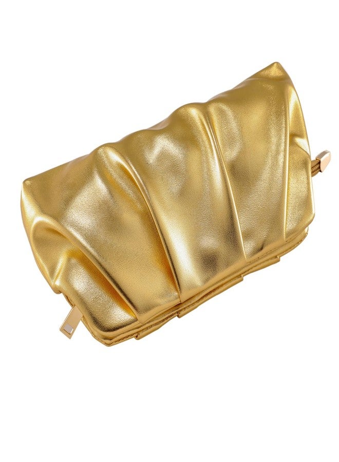 FanChris Evening Bag for Women Ruched Clutch Purse Detachable Metal Chain Crossbody Bag(gold) - Image 3