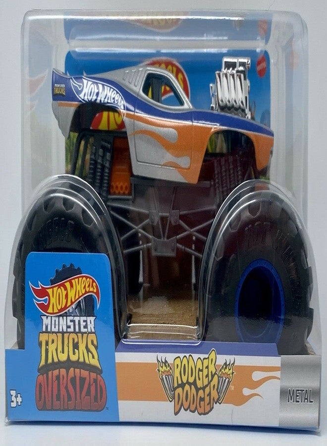 Diecast سيارة دياكاست هوت ويلز 2022 شاحنات الوحوش رودجر دودجر بحجم كبير، مقياس 1:24 - Image 1