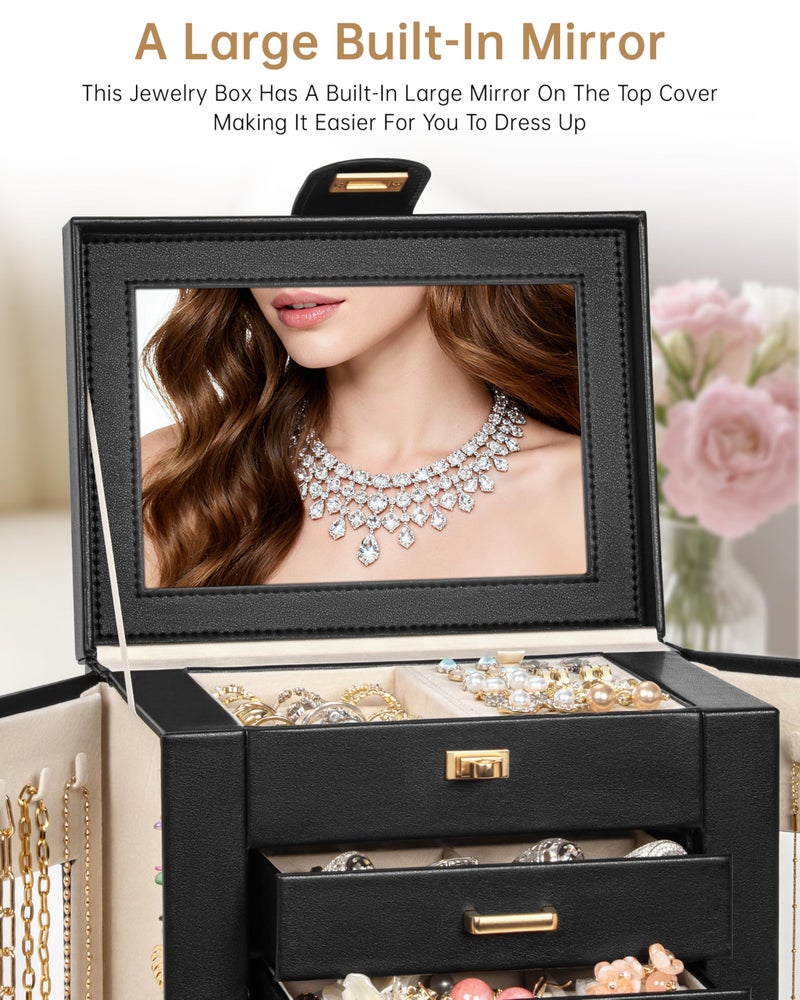 AKOZLIN Jewelry Box 6-Tier Organizer Functional 360° Rotating Jewelry Storage Case for Women Girls Ring Necklace Earring Bracelet Holder with Mirror - Image 4