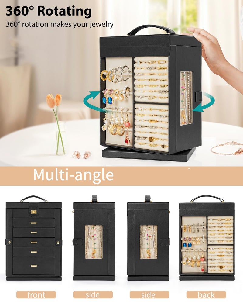 AKOZLIN Jewelry Box 6-Tier Organizer Functional 360° Rotating Jewelry Storage Case for Women Girls Ring Necklace Earring Bracelet Holder with Mirror - Image 3