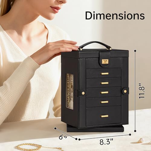 AKOZLIN Jewelry Box 6-Tier Organizer Functional 360° Rotating Jewelry Storage Case for Women Girls Ring Necklace Earring Bracelet Holder with Mirror - Image 5