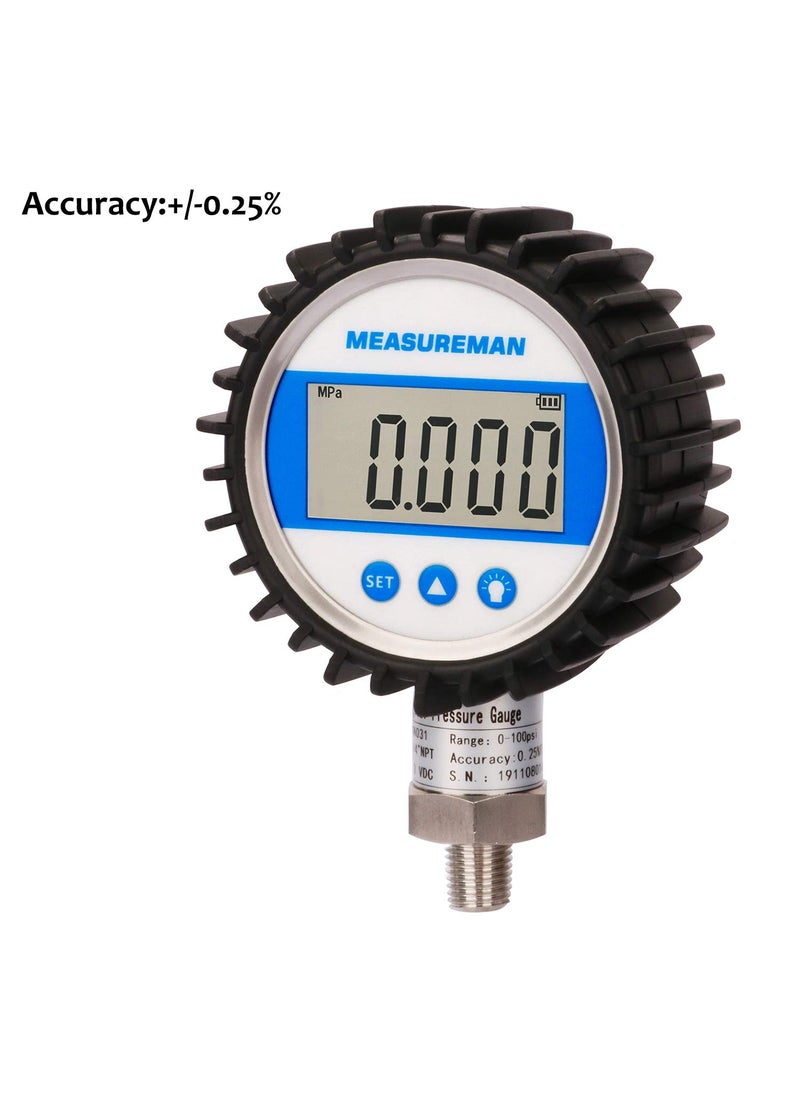 MEASUREMAN MEASUREMAN 3-1/8" Dial Size, Digital Pressure Gauge, 0-3000psi/bar/Mpa, 1/4"NPT Lower Mount, 0.25% Accuracy  - Image 2