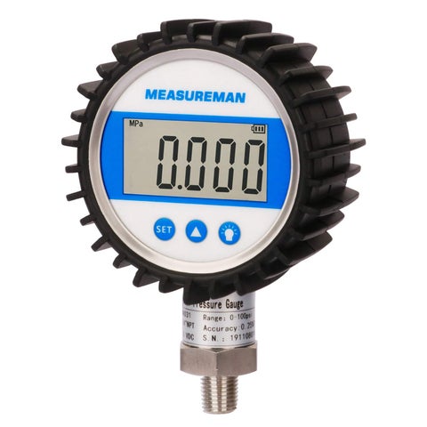 MEASUREMAN 3-1/8" Dial Size, Digital Pressure Gauge, 0-3000psi/bar/Mpa, 1/4"NPT Lower Mount, 0.25% Accuracy