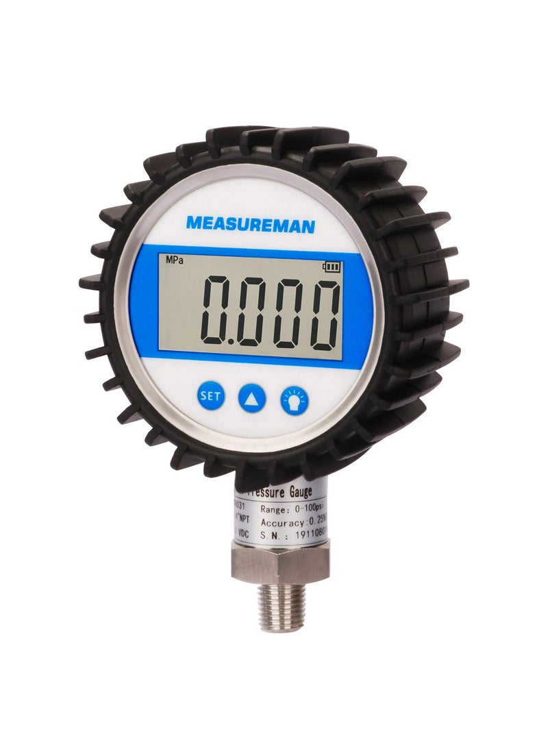 MEASUREMAN MEASUREMAN 3-1/8" Dial Size, Digital Pressure Gauge, 0-3000psi/bar/Mpa, 1/4"NPT Lower Mount, 0.25% Accuracy  - Image 1