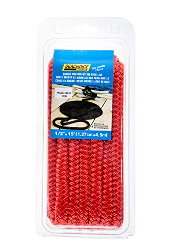 Seachoice Double-Braid Nylon Dock Line w/Eye Splice, Pre-Shrunk, Heat Stabilized, 1/2 in. X 15 Ft., Red - Image 4